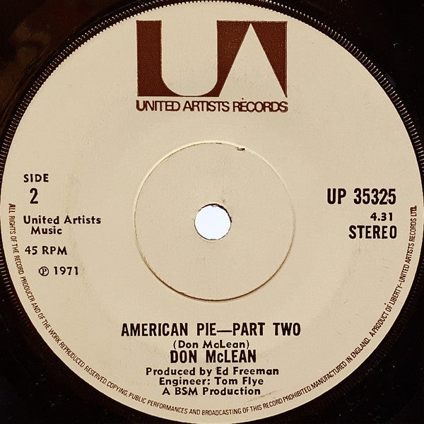 Don McLean - American Pie (7", Single, Sol)