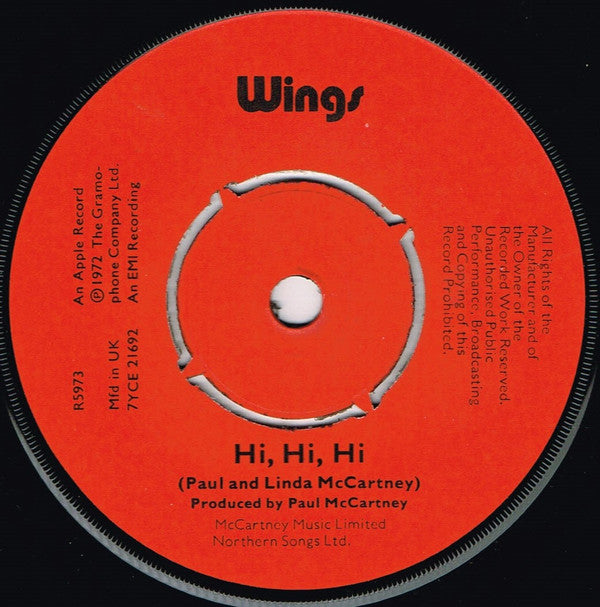Wings (2) - Hi, Hi, Hi / C Moon (7", Single)