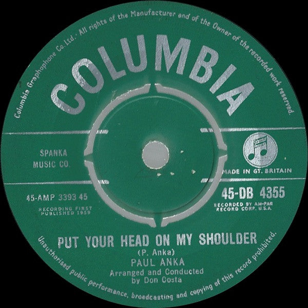Paul Anka - Put Your Head On My Shoulder (7", Single)