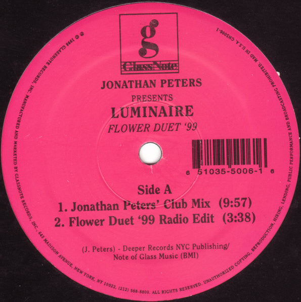 Jonathan Peters Presents Luminaire - Flower Duet '99 (12")