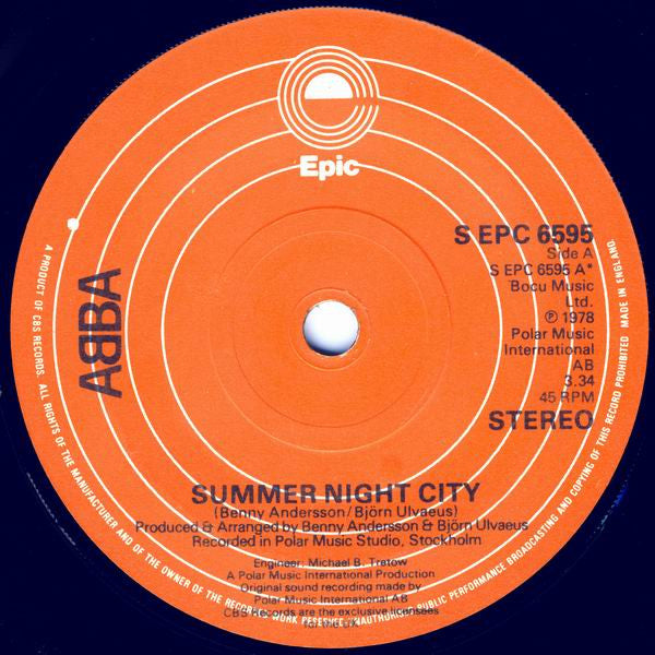 ABBA - Summer Night City (7", Single, Sol)