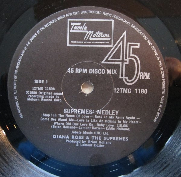 Diana Ross & The Supremes* - Supremes' Medley (12", Single, P/Mixed)