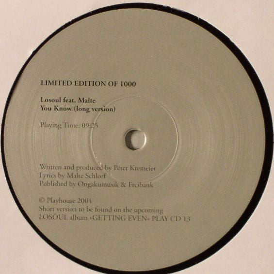LoSoul Feat. Malte* - You Know (12", S/Sided, Ltd)