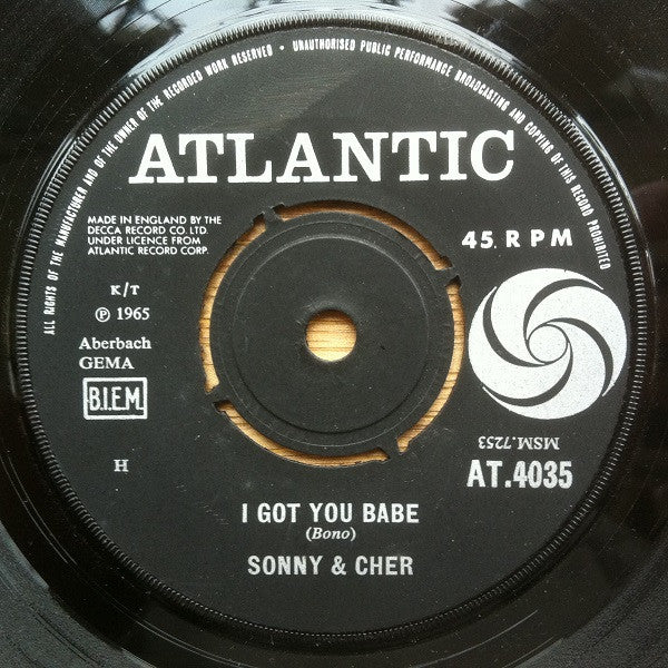 Sonny & Cher - I Got You Babe (7", Single)