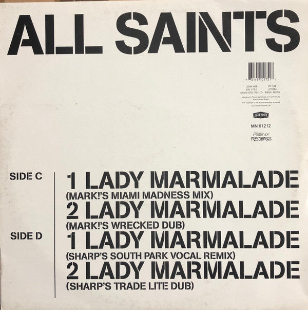 All Saints - Under The Bridge / Lady Marmalade (Remixed) (2x12")