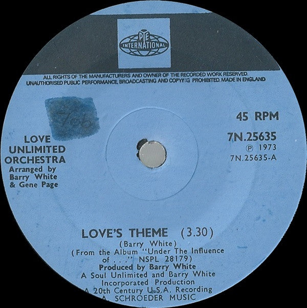 Love Unlimited Orchestra - Love's Theme (7", Blu)