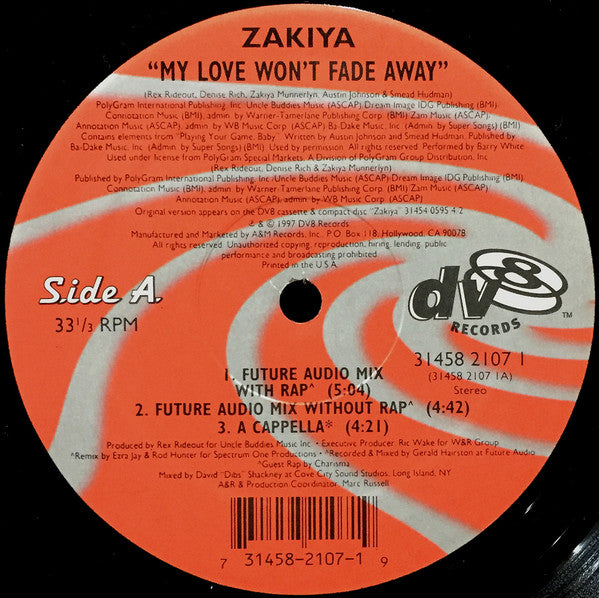 Zakiya - My Love Won't Fade Away (12", Single)