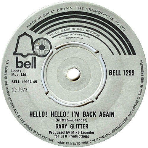 Gary Glitter - Hello! Hello! I'm Back Again (7", Pus)