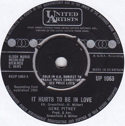 Gene Pitney - It Hurts To Be In Love (7", Single)