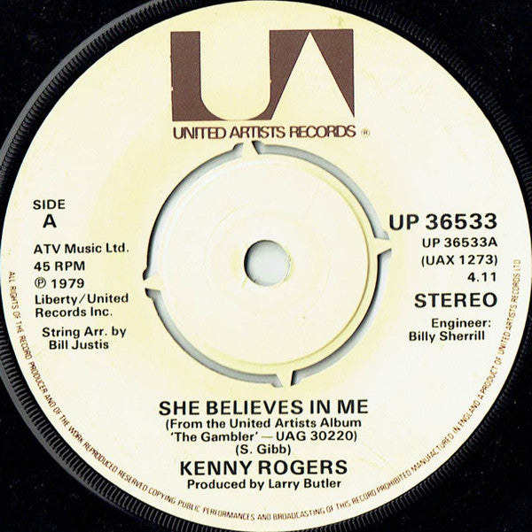 Kenny Rogers - She Believes In Me (7", Single)