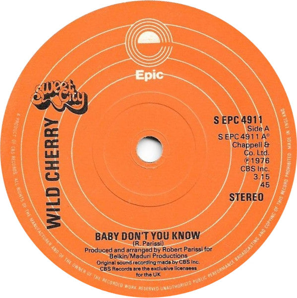 Wild Cherry - Baby Don't You Know (7", Single, Sol)