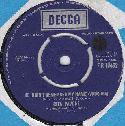Rita Pavone - He (Didn't Remember My Name) (7")