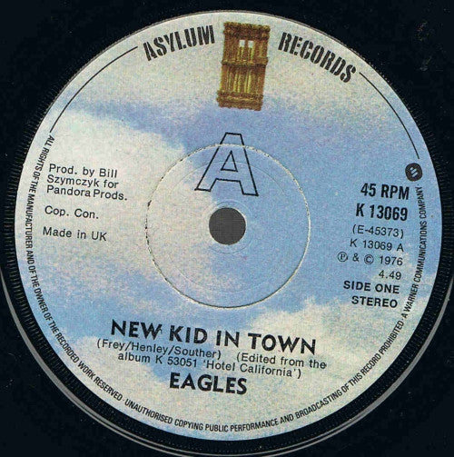 Eagles - New Kid In Town (7", Single, Sol)