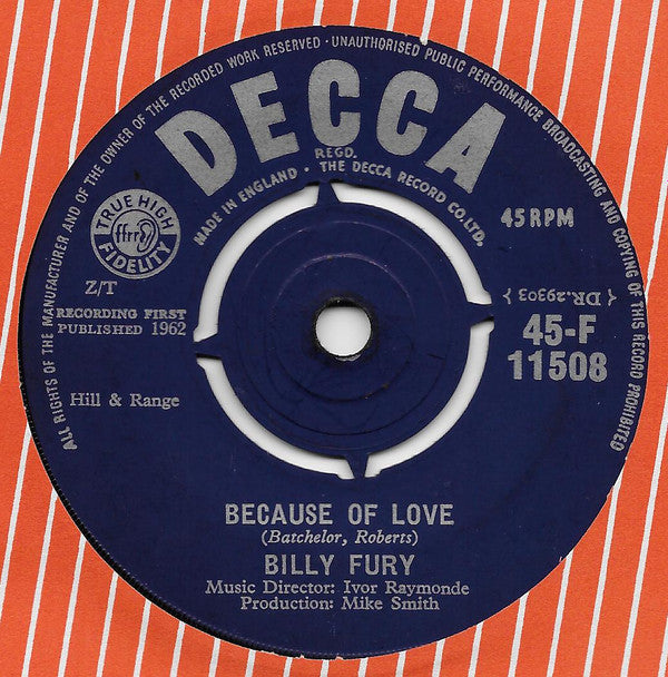 Billy Fury - Because Of Love (7", Single)