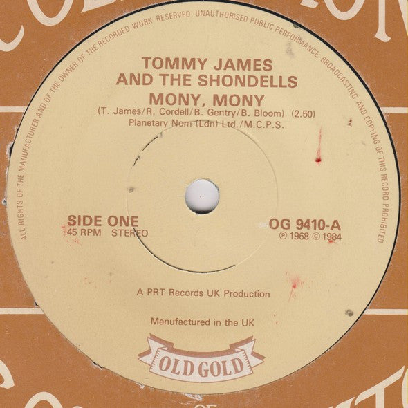 Tommy James And The Shondells* - Mony Mony (7", Single, RE)