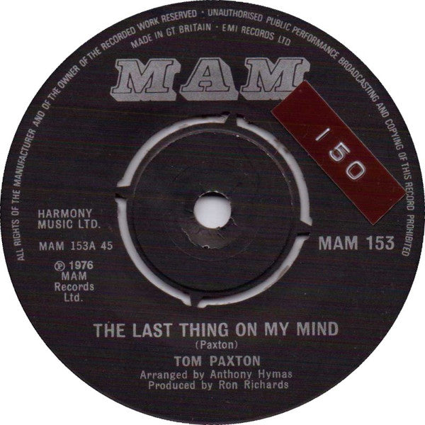 Tom Paxton - The Last Thing On My Mind (7", Single)