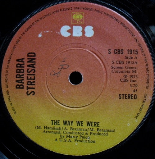 Barbra Streisand - The Way We Were (7", Single)