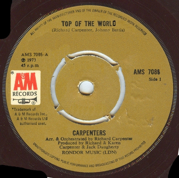 Carpenters - Top Of The World (7", Single)