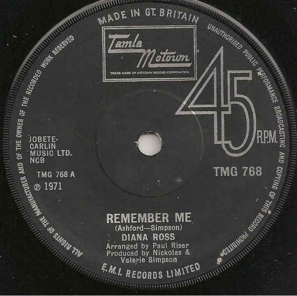 Diana Ross - Remember Me (7", Single, Sol)