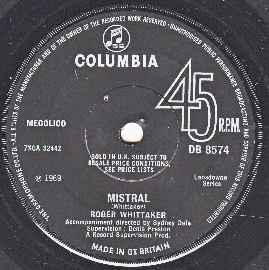 Roger Whittaker - Mistral (7", Single)