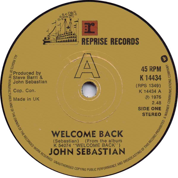 John Sebastian - Welcome Back (7", Single)