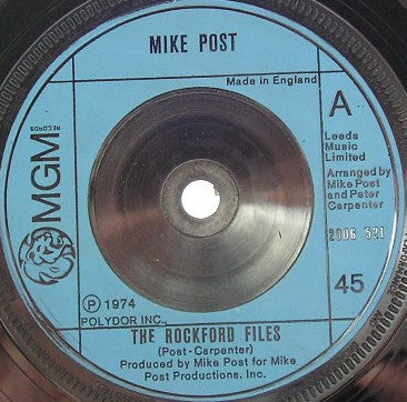 Mike Post - The Rockford Files (7", Single, Blu)