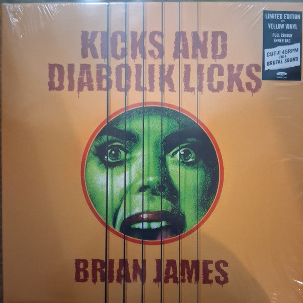 Brian James - Kicks And Diabolik Licks (LP, Album, Ltd, Yel)