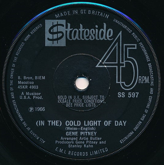 Gene Pitney - (In The) Cold Light Of Day (7")