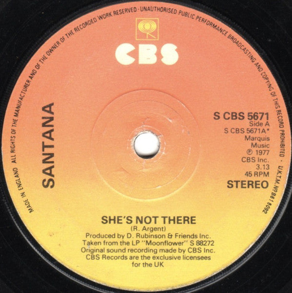 Santana - She's Not There (7", Single)
