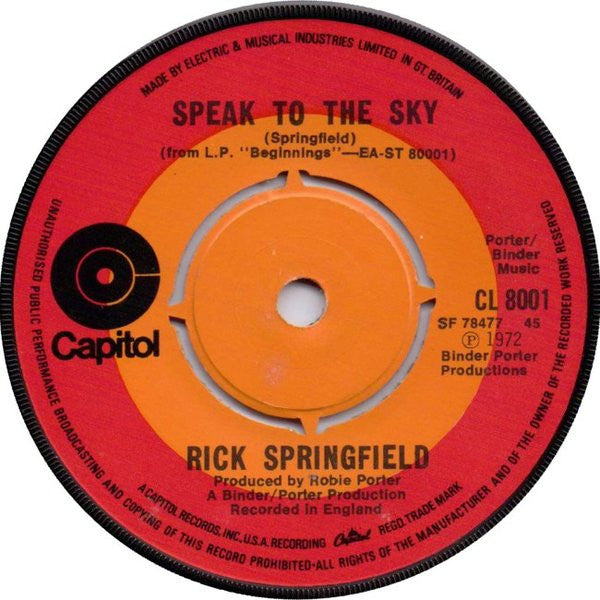 Rick Springfield - Speak To The Sky (7")