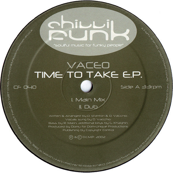 Vaceo - Time To Take E.P. (12", EP)
