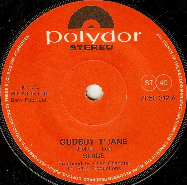 Slade - Gudbuy T' Jane (7", Single)
