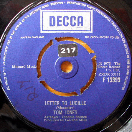 Tom Jones - Letter To Lucille (7")