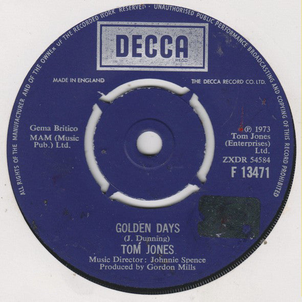 Tom Jones - Golden Days (7")