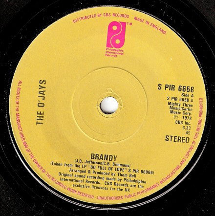 The O'Jays - Brandy (7", Single, Sol)