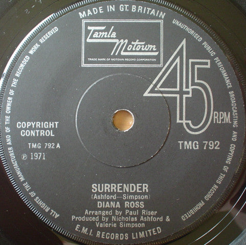 Diana Ross - Surrender (7", Single, Sol)