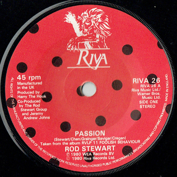 Rod Stewart - Passion (7", Single, Pap)