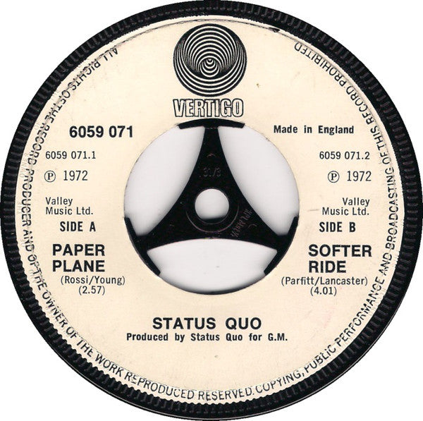 Status Quo - Paper Plane (7", Single)