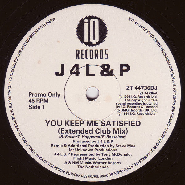 J 4 L & P* - You Keep Me Satisfied (12", Promo)