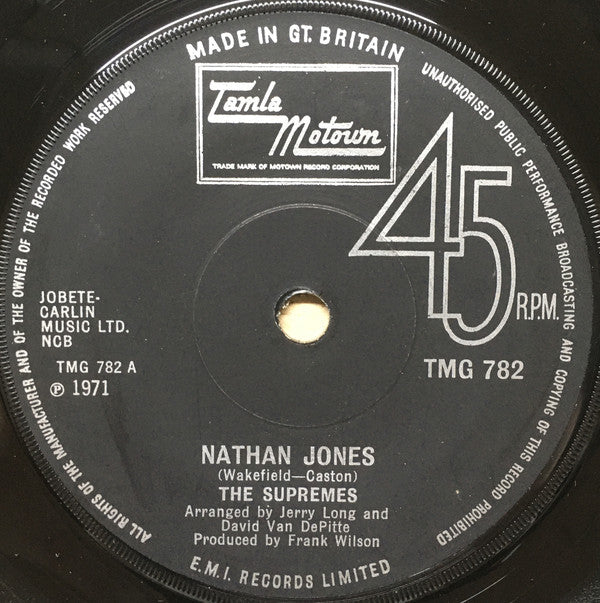 The Supremes - Nathan Jones (7", Single, Sol)