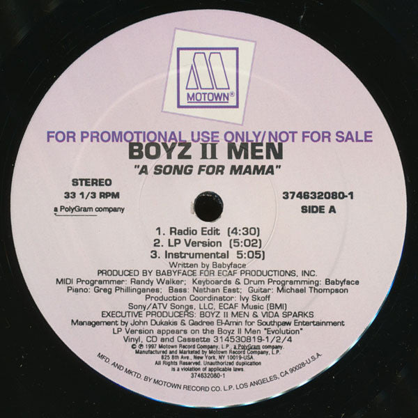Boyz II Men - A Song For Mama (12", Promo)