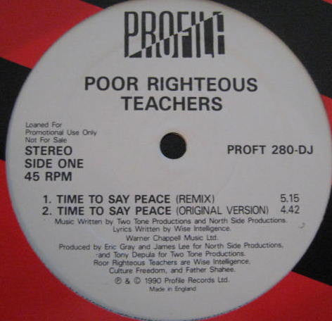 Poor Righteous Teachers - Time To Say Peace (12", Promo, RE)