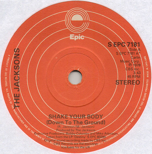 The Jacksons - Shake Your Body (Down To The Ground) (7", Single, Sol)