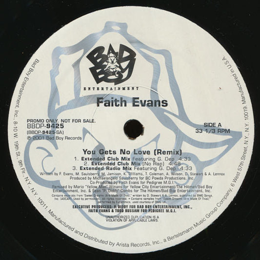 Faith Evans - You Gets No Love (Remix) / I Love You (12", Promo)