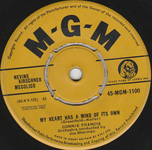 Connie Francis - My Heart Has A Mind Of Its Own (7", Single)