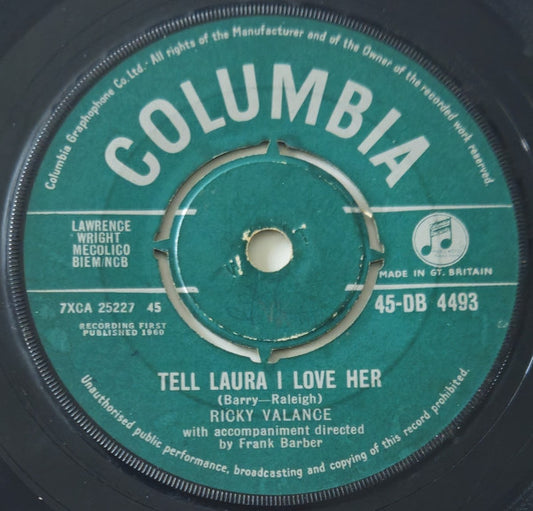 Ricky Valance - Tell Laura I Love Her (7", Single, Mono)