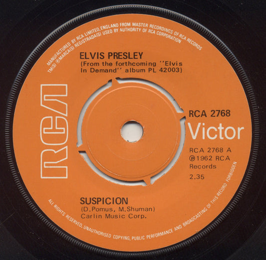 Elvis Presley - Suspicion (7", Single, 4-P)