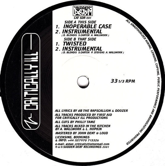 Critically Ill - Inoperable Case / Twisted (12")