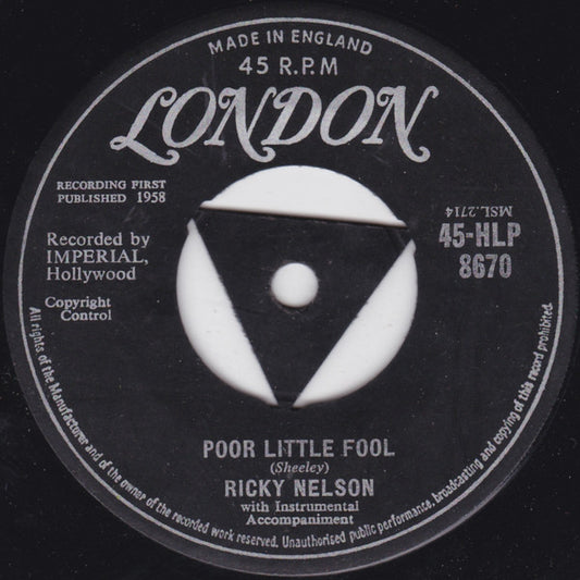 Ricky Nelson (2) - Poor Little Fool (7", Single)
