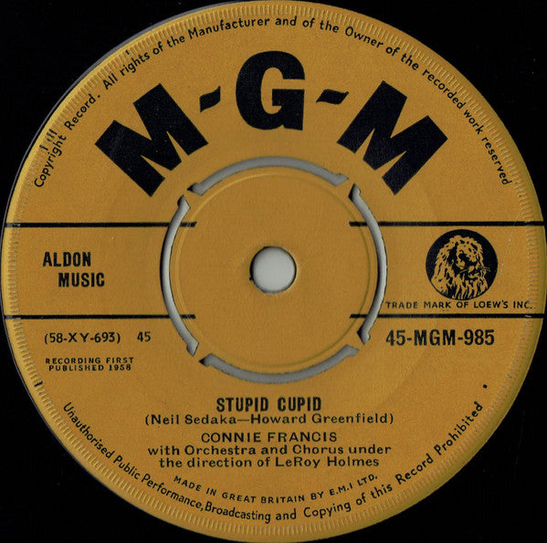 Connie Francis - Stupid Cupid / Carolina Moon (7", Single, 4 P)